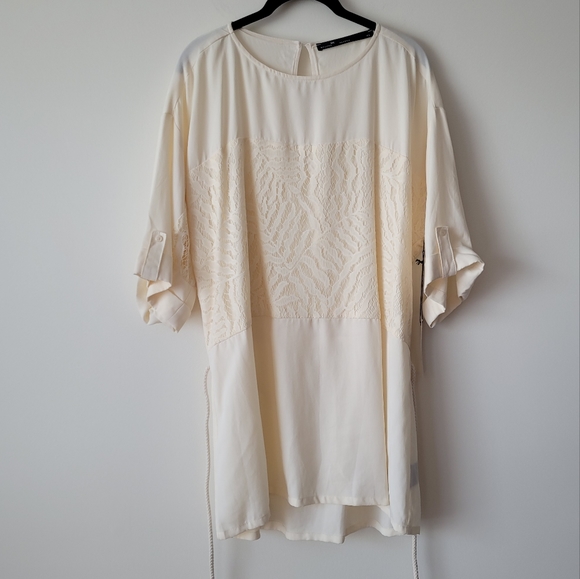 NWT Melissa Nepton Made In Canada Vanilla Cream Lace Overlay Scoop Neck Tunic L - Picture 3 of 14